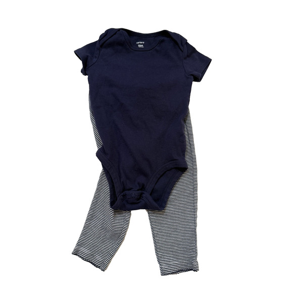 Carter's Bodysuit Pants Set Baby 18 Months Navy Blue Striped 2 Piece Outfit - Picture 1 of 5